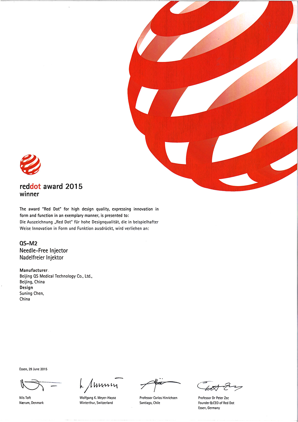 2015 Gjermania Red Dot Award
